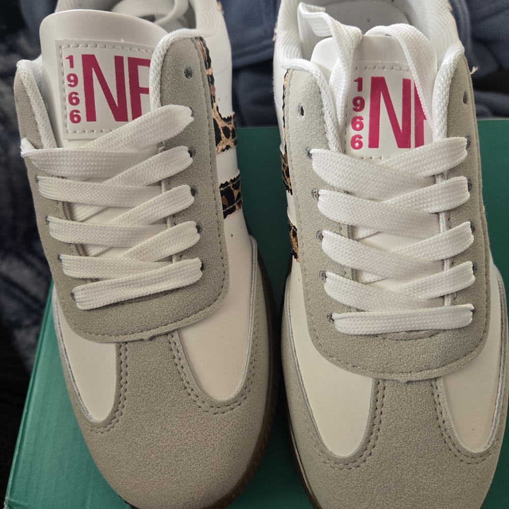 Not Rated White & Light Gray Leopard Accent Sneakers